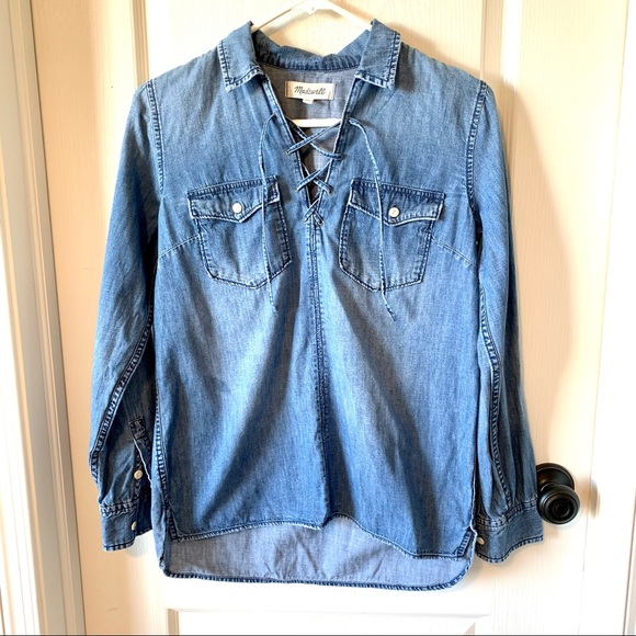 MADEWELL Chambray Lace Up Pull On Top—SZ. XS - Picture 7 of 14